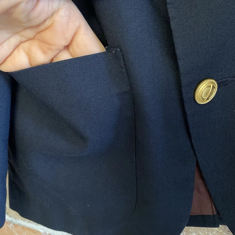 Vintage Christian Dior Jeune Homme Blazer Navy Gold Buttons Wool Boys Size 10